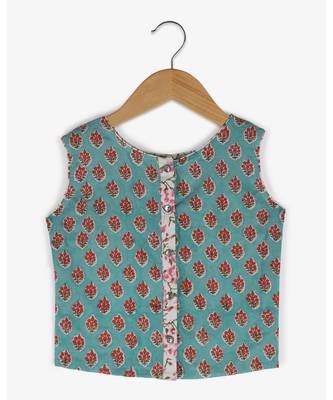 green printed cotton kids tops 1