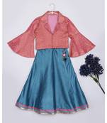 pink woven brocade kids lehenga choli