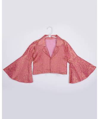 pink woven brocade kids lehenga choli 5