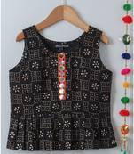 black printed cotton kids tops