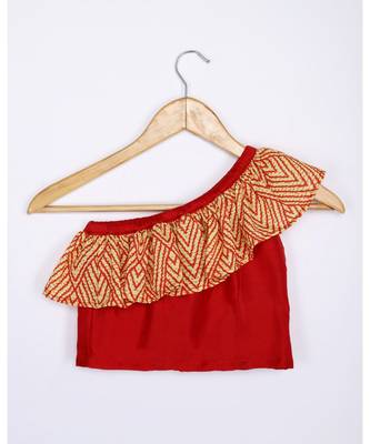 red plain cotton kids lehenga choli 2