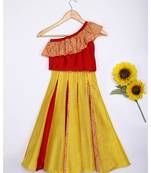 red plain cotton kids lehenga choli