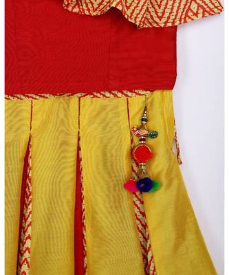 red plain cotton kids lehenga choli 4
