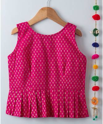 pink printed cotton kids tops 4