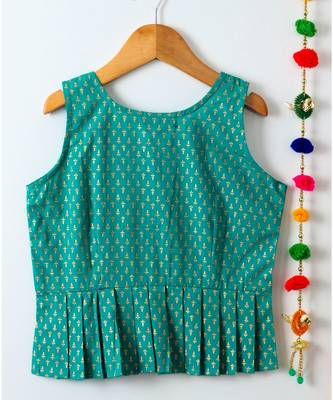green printed cotton kids tops 3