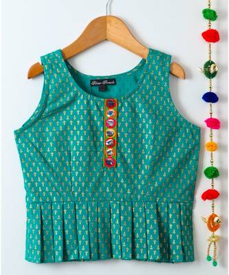 green printed cotton kids tops 1