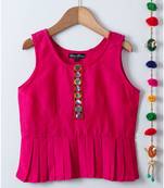 pink plain cotton kids tops