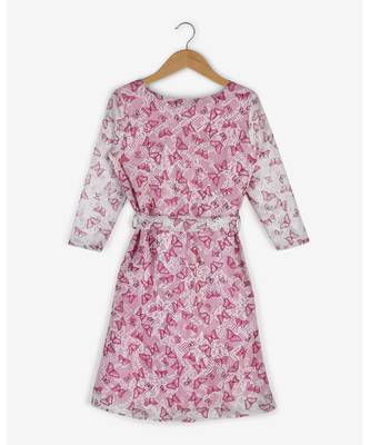 white printed net kids frocks 1