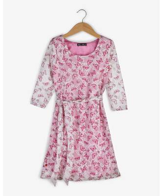 white printed net kids frocks 3