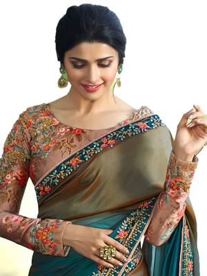 Grey embroidered faux georgette saree with blouse 3