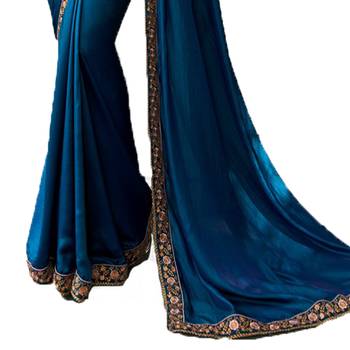 Blue embroidered faux georgette saree with blouse 2