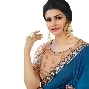 Blue embroidered faux georgette saree with blouse 3