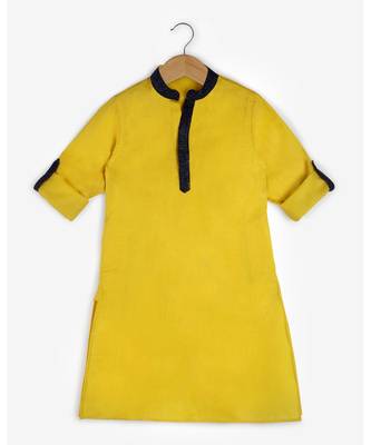 yellow plain cotton  kids kurtis 1