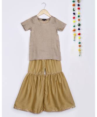 brown woven crepe kids salwar suit 1