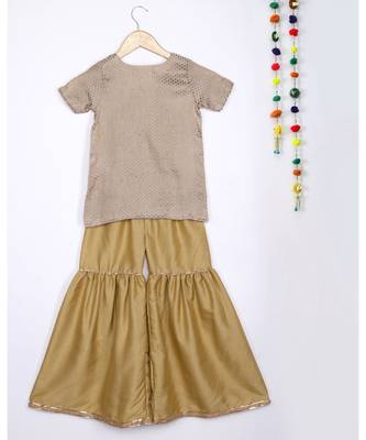 brown woven crepe kids salwar suit 2