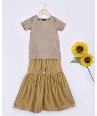 brown woven crepe kids salwar suit 3
