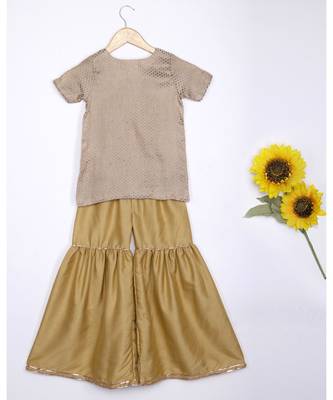 brown woven crepe kids salwar suit 4