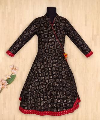black printed cotton kids kurtis 1