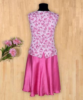 pink plain net kids frocks 2