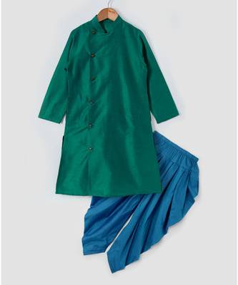 green plain cotton poly boys dhoti kurta 1