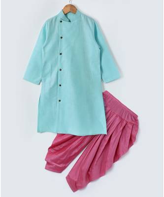 blue plain cotton poly boys dhoti kurta 1