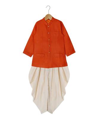 orange plain cotton poly boys dhoti kurta 1