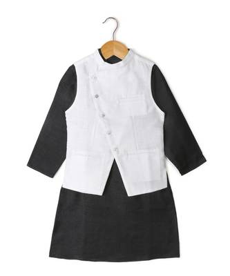 black plain tussar boys kurta 1