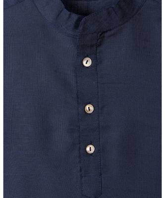 blue plain tussar boys kurta  3
