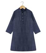 blue plain tussar boys kurta 