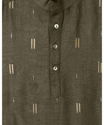 brown embroidered tussar boys kurta  3