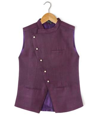 purple plain linen boys nehru jacket 1