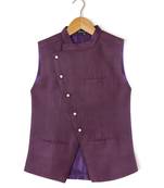 purple plain linen boys nehru jacket