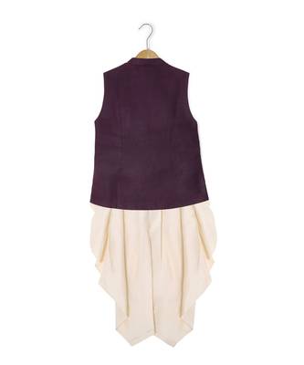 purple plain cotton silk boys dhoti kurta 2