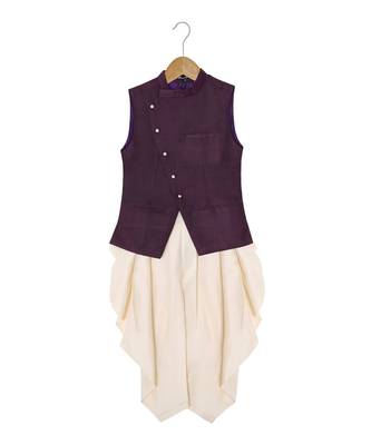 purple plain cotton silk boys dhoti kurta 1