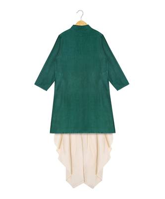 green plain tussar boys dhoti kurta 2