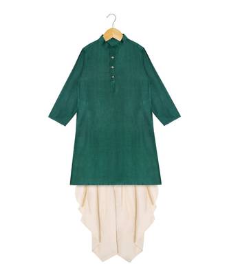 green plain tussar boys dhoti kurta 1
