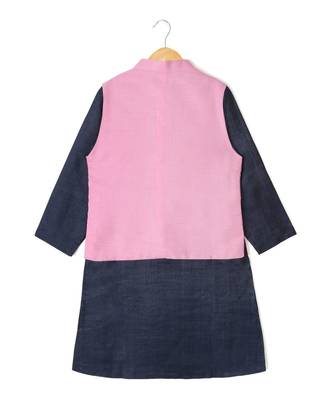 blue plain tussar boys kurta 2