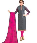Grey Jacquard Embroidered Dress Material With Thread Work Dupatta