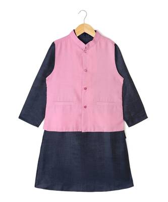blue plain tussar boys kurta 1
