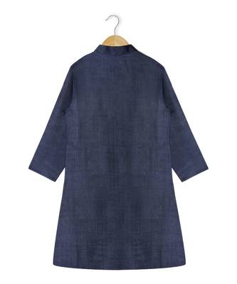 blue plain tussar boys kurta 4