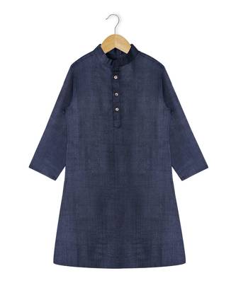blue plain tussar boys kurta 5