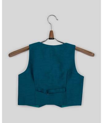 blue plain jute boys nehru jacket 2