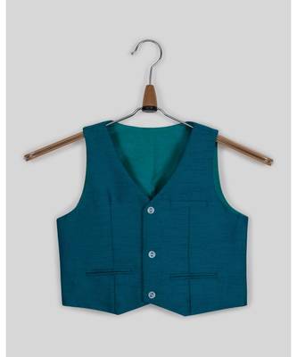 blue plain jute boys nehru jacket 1