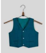 blue plain jute boys nehru jacket
