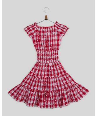 red plain cotton kids frocks 1