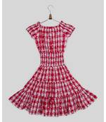 red plain cotton kids frocks