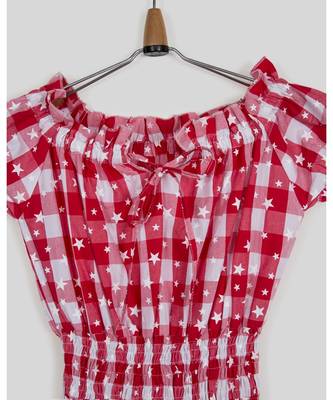 red plain cotton kids frocks 2