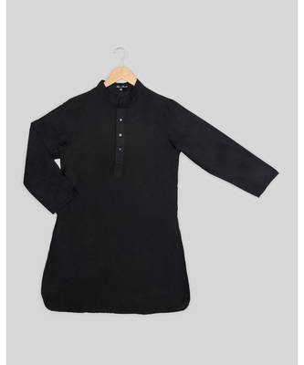 black plain cotton poly boys kurta  1
