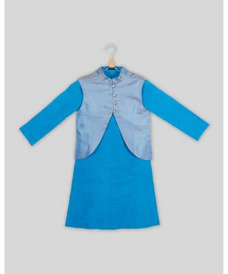 blue plain cotton poly kids kurtis 1