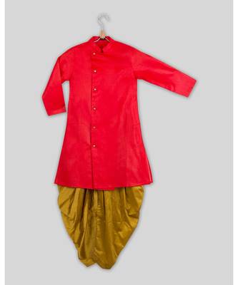 pink plain cotton poly boys dhoti kurta 1